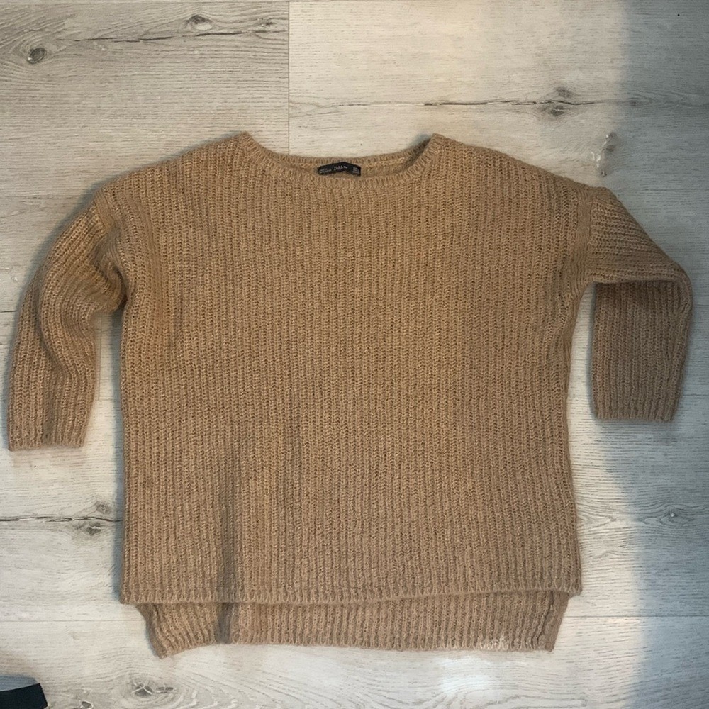 Zara knit sweater chunky size S brown tan Wool blend
